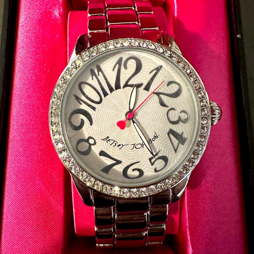 Betsey Johnson Chrome/Silver Colored Watch with Rhinestones